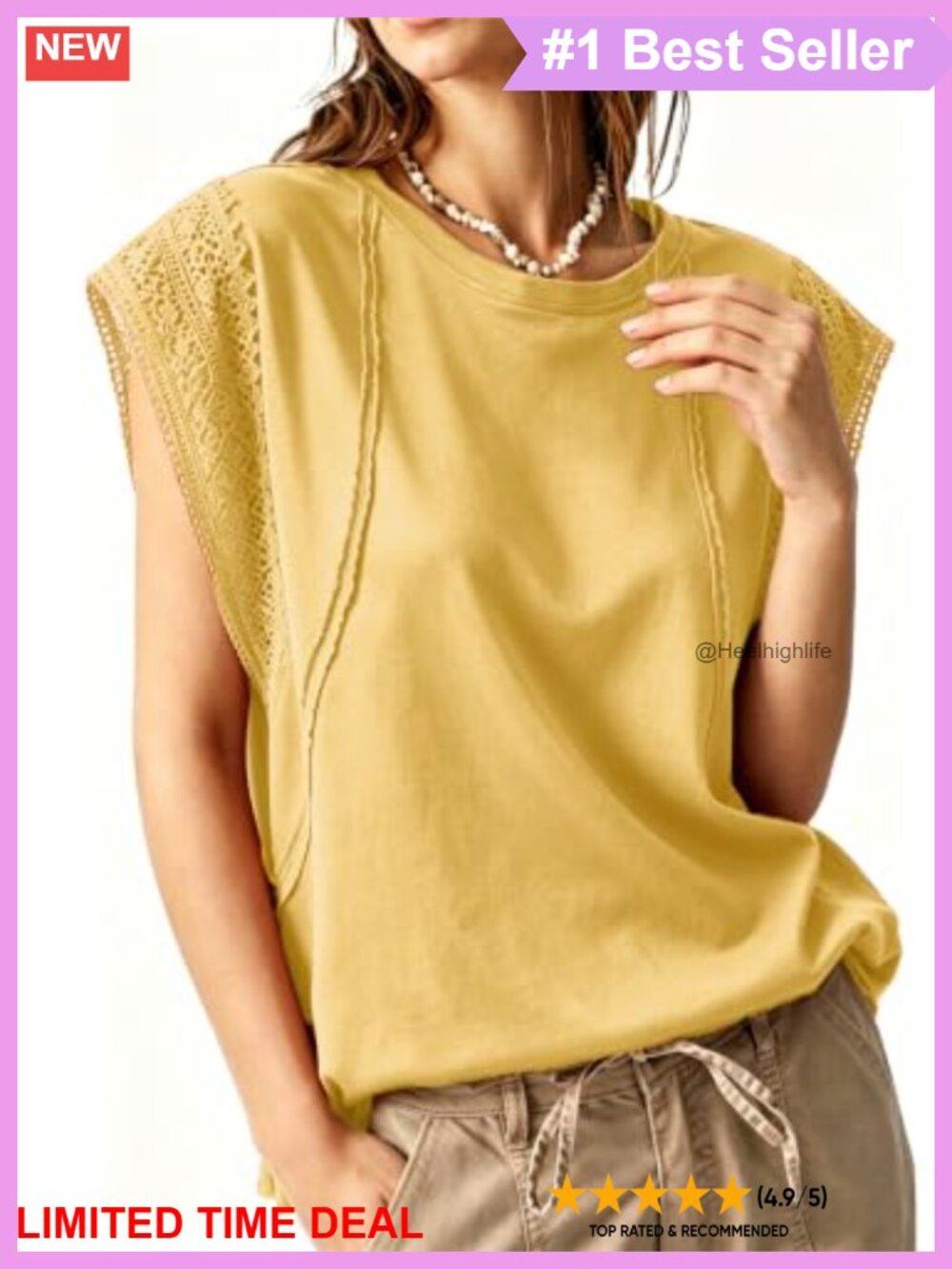 Boho Lace Cap Sleeve Eyelet Top Cotton Blend Loose Fit Summer Tunic